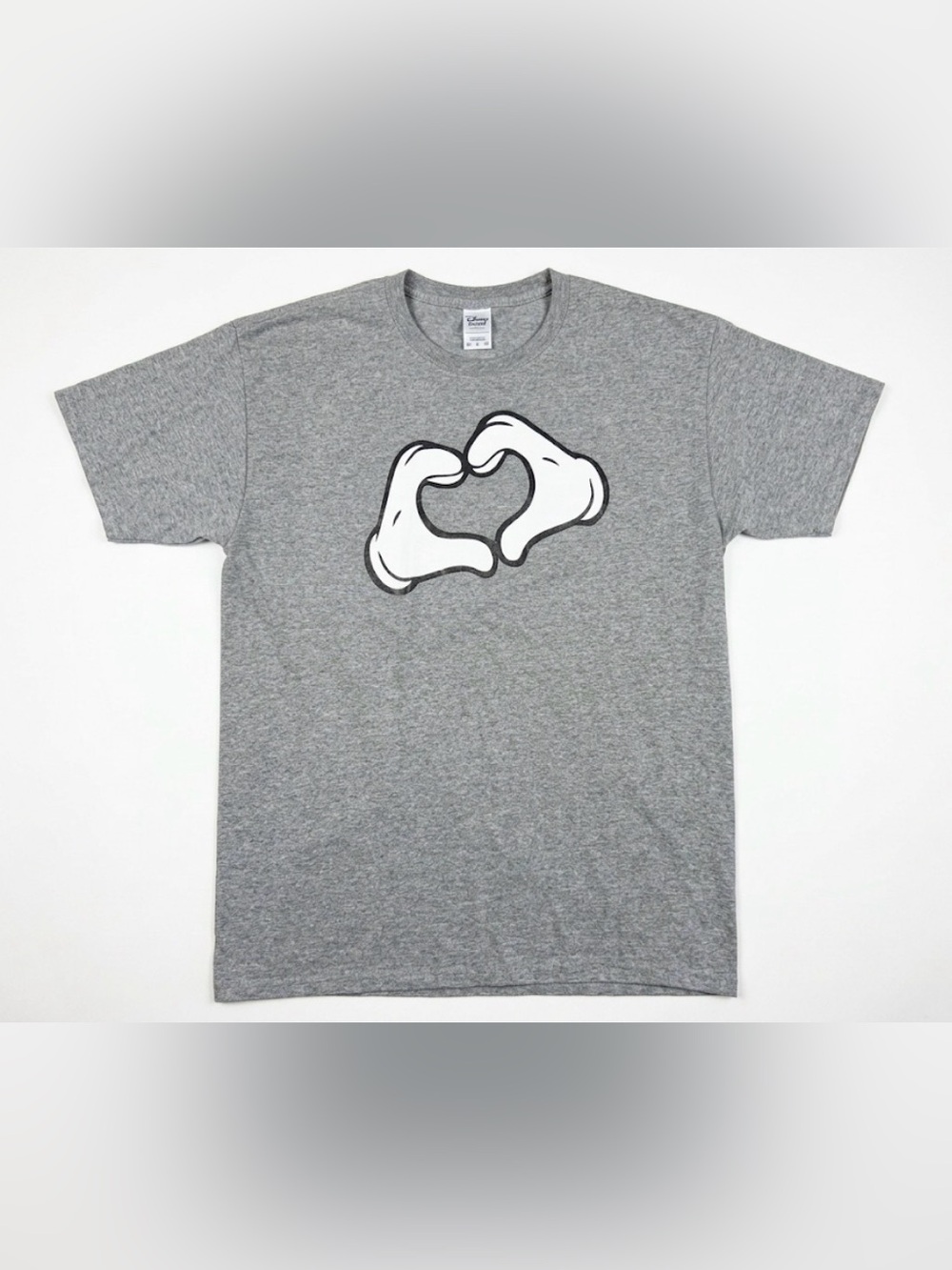 Disney Mickey Mouse Heart Hands Graphic T-Shirt Mens Size L Gray Jerzees Tee